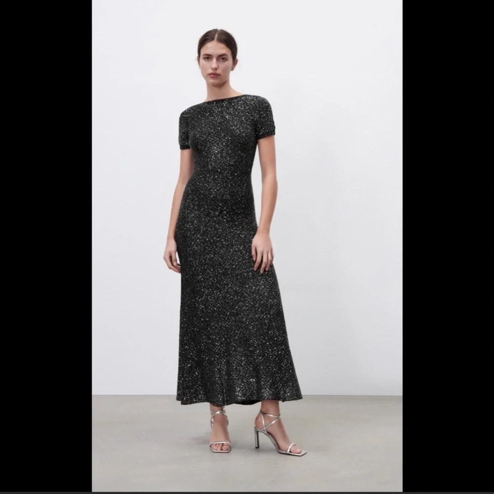 ZARA NWT LIMITED EDITION SEQUIN KNIT DRESS - BLACK - Picture 13 of 13